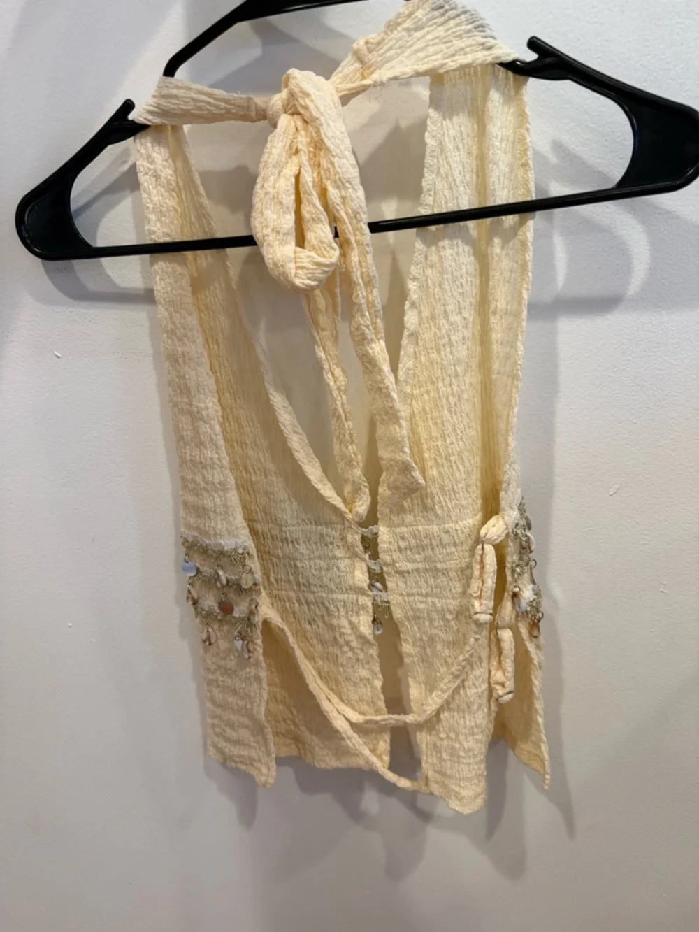 Cream Halter Tie-Back Top with Sequin Trim - Women - Picture 2 of 2